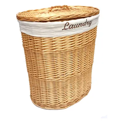 (HONEY, LARGE) Oval Wicker Laundry Basket + Lid & Cotton Lining