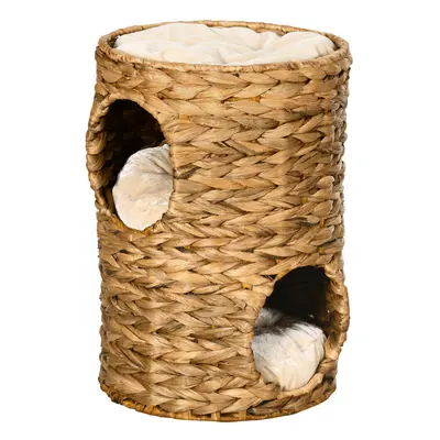 PawHut 47cm Cat Barrel Tree for Indoor Cats w/ Two Cat Houses, Cushion