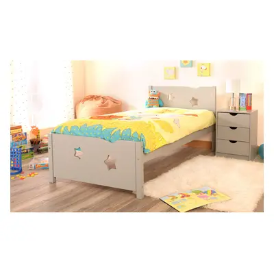 (Grey, Tanya Mattress) Single 3ft Childrens Wooden Star Bed Frame Pink Grey Or Blue