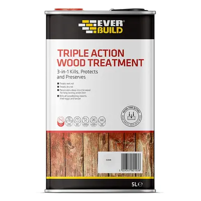 Everbuild Triple Action (Kills, Protects and Preserves) Wood Treatment, Clear, Litre