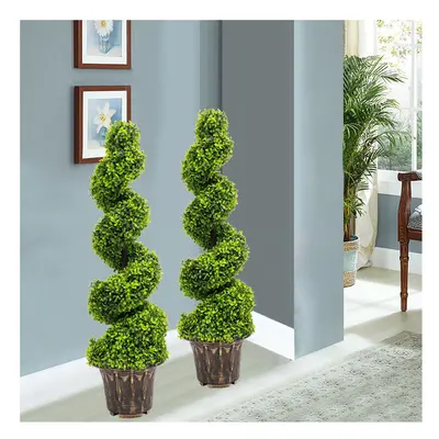 (3ft/90cm) 2X Large Artificial Spiral Boxwood Buxus Tower Plant Twist Topiary Potted Tree