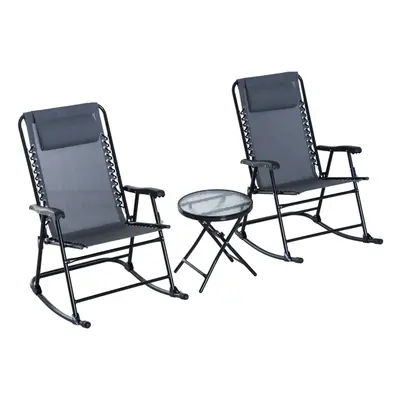 Outsunny Pcs Outdoor Conversation Set w/ Rocking Chairs and Side Table Grey