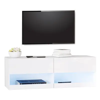 HOMCOM Wall Mount TV Stand W/ LED Lights Media Storage W/ Cable Hole