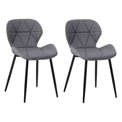 (Fabric Grey) Charles Jacobs Set of Diamond Patterned Dining Chair