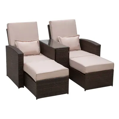 Outsunny Garden Double Rattan Sun Lounger Sofa Recliner Wicker Patio Brown