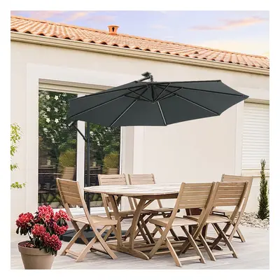 3m Solar LED Cantilever Patio Umbrella Garden Parasol with Cross Base Hanging Offset Market Outd