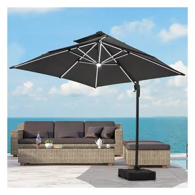 Outdoor Large 3M Solar Power LED Cantilever Parasol