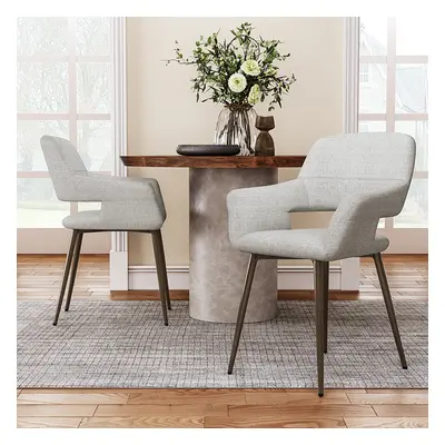 Set of Grey Linen Dining Chairs with Metal Legs