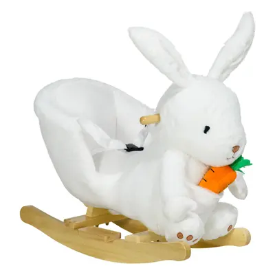 HOMCOM Kids Rabbit-Shaped Rocking Horse w/ Realistic Sounds, Safety Belt - White