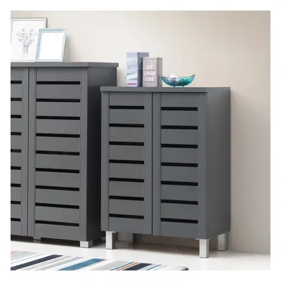 4 Tier Shoe Storage Cabinet Door Cupboard Stand Rack Unit Dark Grey