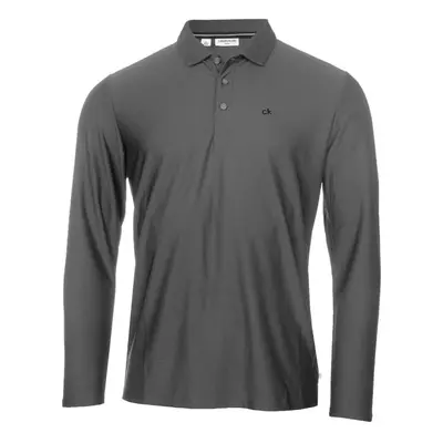 (L, Charcoal) Calvin Klein Mens Long Sleeve Light Central Golf Polo Shirt