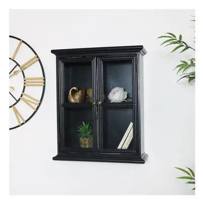 Rustic Black Glass Wall Cabinet