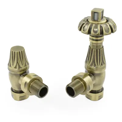 (Polished Antique Brass) Traditional Thermostatic TRV Antique Design Angled Radiator Rad Valves 