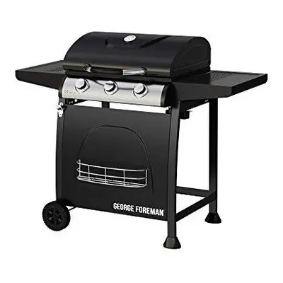 George Foreman GFGBBQ3B Burner Gas Barbecue with Automatic Ignition & Integrated Thermometer, Bl