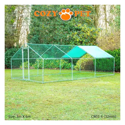 Chicken Run 3m X 6m 32mm Galvanized Steel Frame by Cozy Pet Poultry Rabbit Dog Puppy