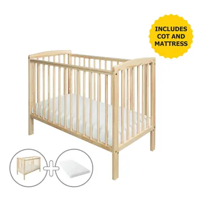 Sydney Natural Compact Baby Cot With Kinder Flow Mattress | Solid Pine Wood