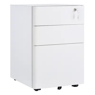 Vinsetto Drawer Metal Filing Cabinet Lockable Wheels Under Desk White