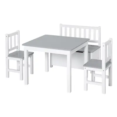 HOMCOM 4-Piece Set Kids Wood Table Chair Bench w/ Storage Function for Years+