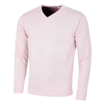 (XL, Pink) Calvin Klein Mens V-Neck Soft Cotton Easy Care Golf Sweater