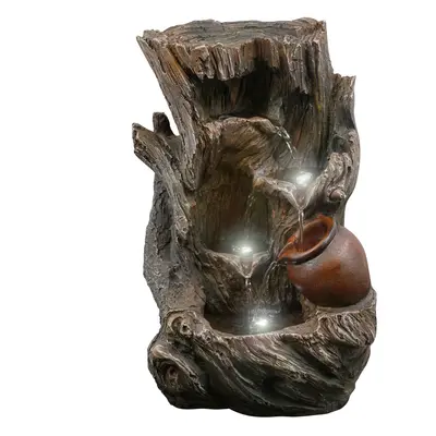 (Tree Log Fountain) GEEZY Polyresin Water Fountains with LED Lights