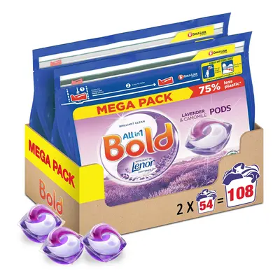 Bold All-in-One Pods Washing Liquid Laundry Detergent Tablets/Capsules, Washes (54 x 2), Lavende