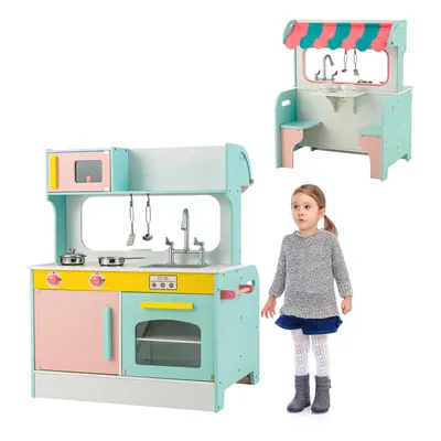 2-in-1 Kids Pretend Play Kitchen & Restaurant Double-sided Cooking Toy