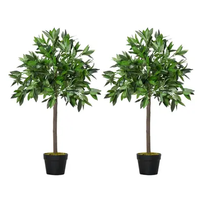 Outsunny Set Of 90cm/3FT Artificial Bay Laurel Topiary Trees w/Pot Fake Plant