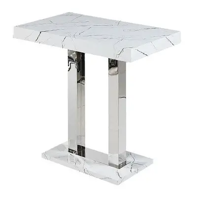 Vida Marble Effect High Gloss Bar Table Rectangular In White