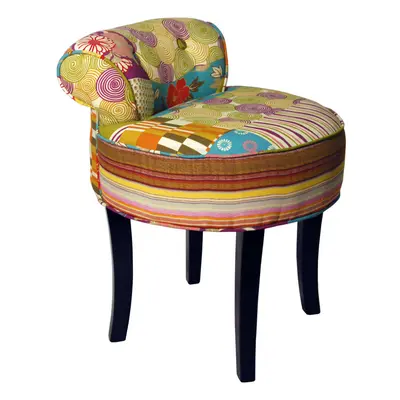 PATCHWORK - Shabby Chic Chair Padded Stool / Wood Legs - Multi-coloured