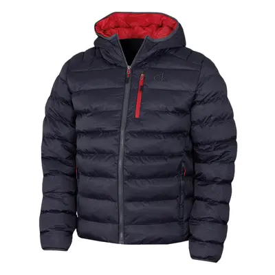 (M, Navy/Red) Calvin Klein Mens San Gabriel Woven Jacquard Padded Jacket