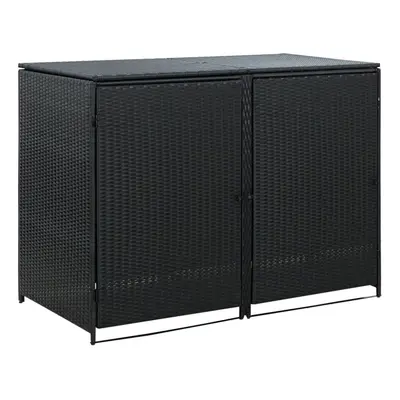 vidaXL Double Wheelie Bin Shed Poly Rattan Black 148x80x111cm Garden Hider Box