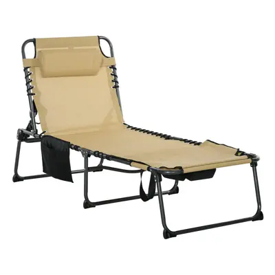 Outsunny Folding Sun Lounge w/ Reclining Back, Sun Lounge w/ Reading Hole, Beige