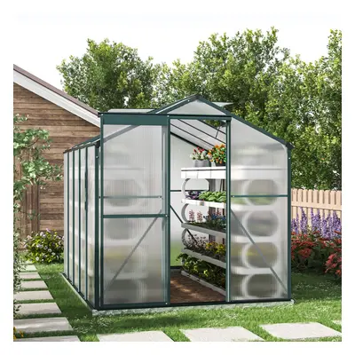 8ft Ã 6ft Greenhouse Polycarbonate Aluminium Greenhouse with Window and Sliding Door