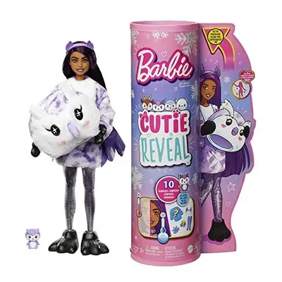 Barbie Cutie Reveal Snowflake Sparkle Series Doll with Owl Plush Costume & Surprises Including M