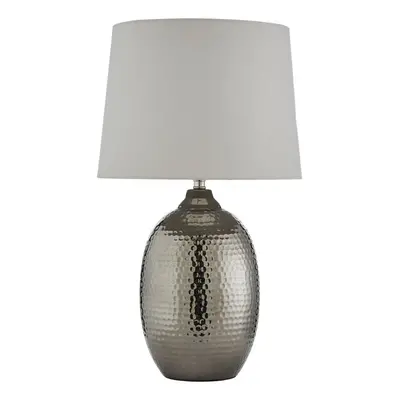 Litecraft Clint Table Lamp Hammered Metallic Base With Shade - Silver