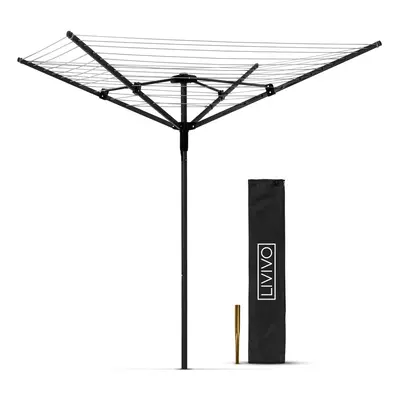 (Black) LIVIVO Arm Rotary Airer 45M with Cover & Spike