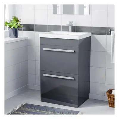 Nes Home 500mm Floorstanding Drawer Vanity Basin Unit Steel Grey