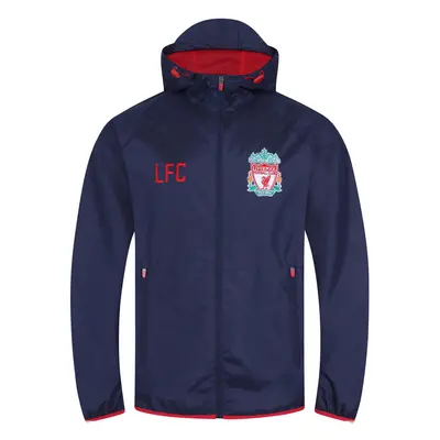 (Navy Peak Hood, Medium) Liverpool FC Official Football Gift Mens Shower Jacket Windbreaker