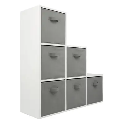 (6 Grey Drawers) Charles Jacobs White Tier Cube Storage Bookcase Shelf Display Unit with Choice 