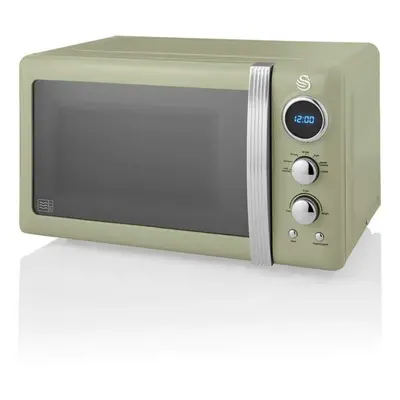 (Green) Swan Retro Digital LED 20L Microwave 800W Freestanding Countertop Five Power Levels