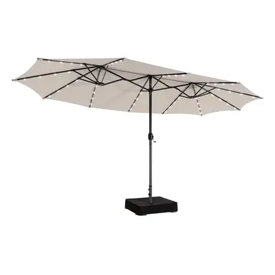 Double-Sided Patio Market Umbrella W/ Crank LED Lights & Solar Panel