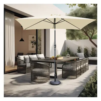 (Cream) 2x3M Garden Parasol Umbrella Patio Sun Shade Crank Tilt Sun Shade with Base