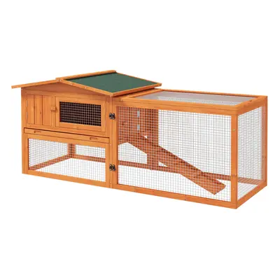 PawHut Rabbit Hutch and Run Outdoor w/ Sliding Tray Hay Rack Ramp, 156x58x68 cm