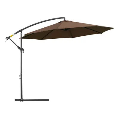 Outsunny 3m Garden Banana Parasol Cantilever Umbrella w/Crank& Base, Brown