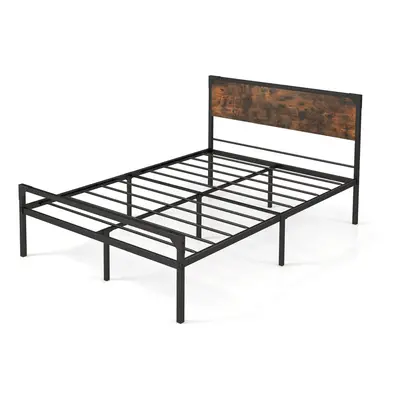 Double Bed Frame Industrial Metal Platform Bed with Headboard and Footboard