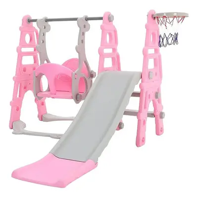 (Pink) Toddler Slide Swing Set Climber Kids Slider Playground