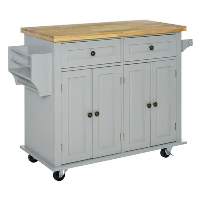 HOMCOM Rolling Kitchen Island Cart with Rubber Wood Top, Spices Grey