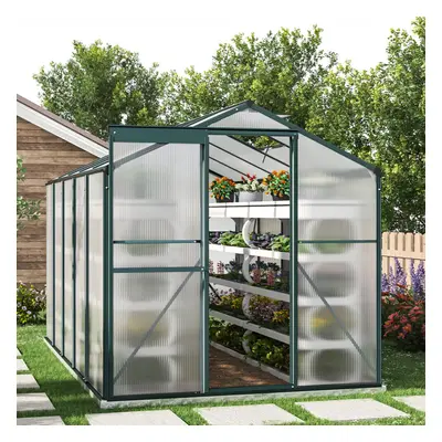 10ft Ã 6ft Greenhouse Polycarbonate Aluminium Greenhouse with Window and Sliding Door