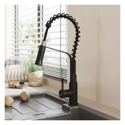 (Black) Modern Kitchen Pull Down Faucet Swivel Tap