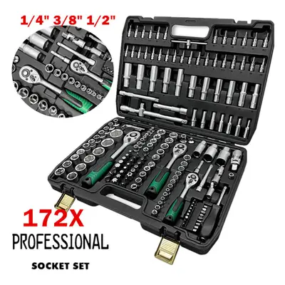 172 Pieces Professional Socket Set - 1/2" 1/4" 3/8" Dr Spanners / Carry Box